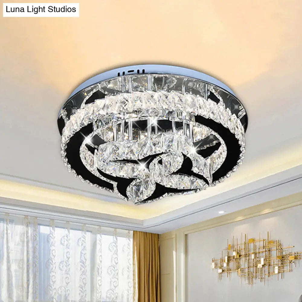 Modern Flower And Hoop Led Semi Flush Stainless Steel Crystal Ceiling Light Stainless-Steel