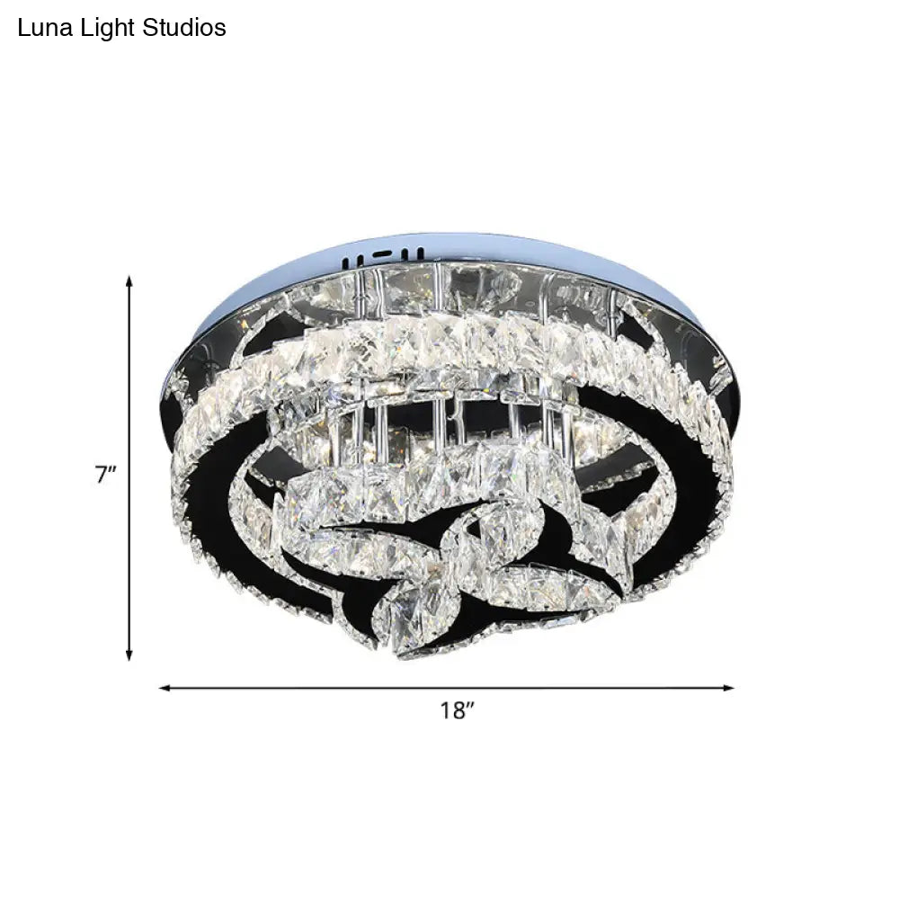 Modern Flower And Hoop Led Semi Flush Stainless Steel Crystal Ceiling Light