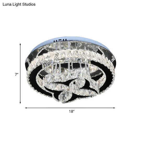 Modern Flower And Hoop Led Semi Flush Stainless Steel Crystal Ceiling Light