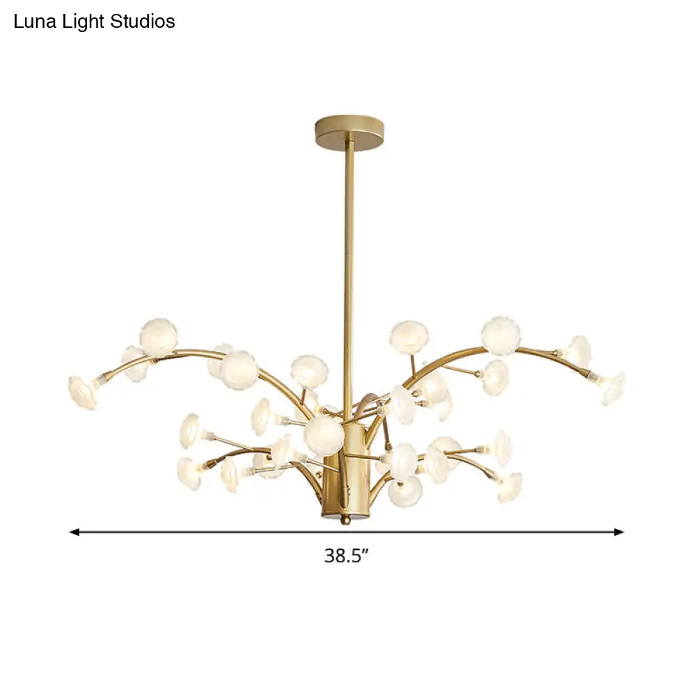 Frosted Glass Flower Chandelier With 33 Bulbs In Gold - Modern Suspended Lighting Fixture