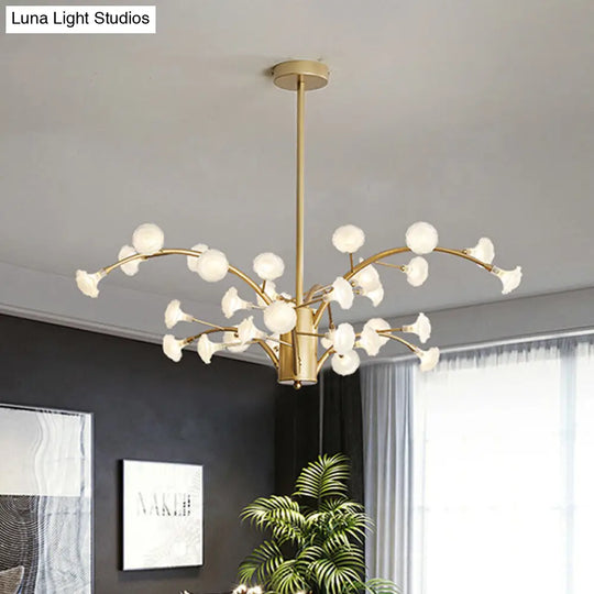 Frosted Glass Flower Chandelier With 33 Bulbs In Gold - Modern Suspended Lighting Fixture