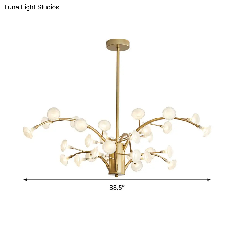 Modern Flower Chandelier Light: 33-Bulb Frosted Glass Suspension Fixture In Gold