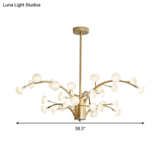 Modern Flower Chandelier Light: 33-Bulb Frosted Glass Suspension Fixture In Gold