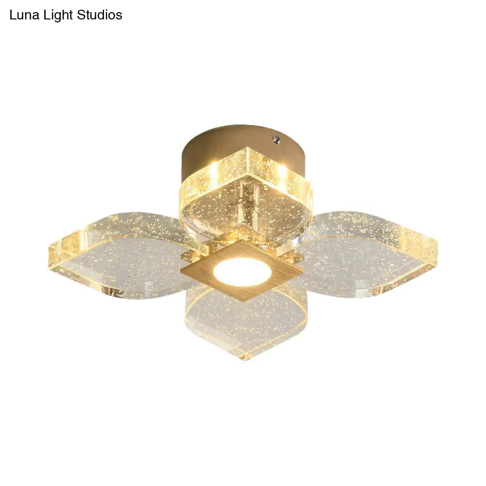 Modern Flower Crystal Ceiling Lamp In Gold With Led Lighting