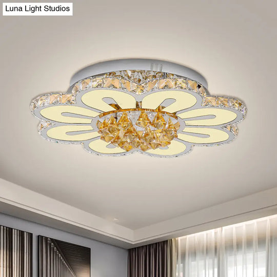 Modern Flower Crystal Led Semi Flush Light For Chic Ceiling Lighting