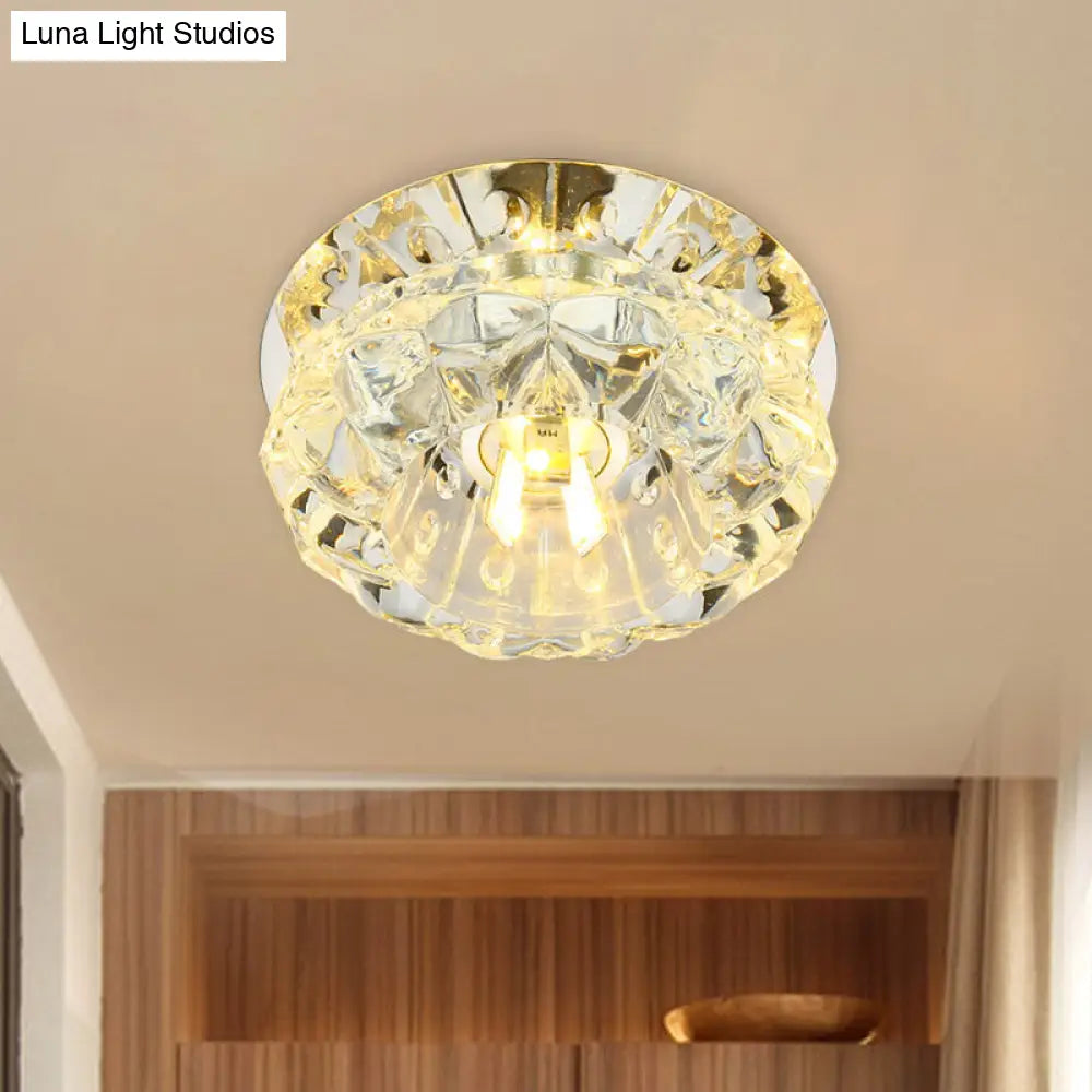 Modern Flower Flush Mount Led Crystal Ceiling Lamp For Corridor Clear