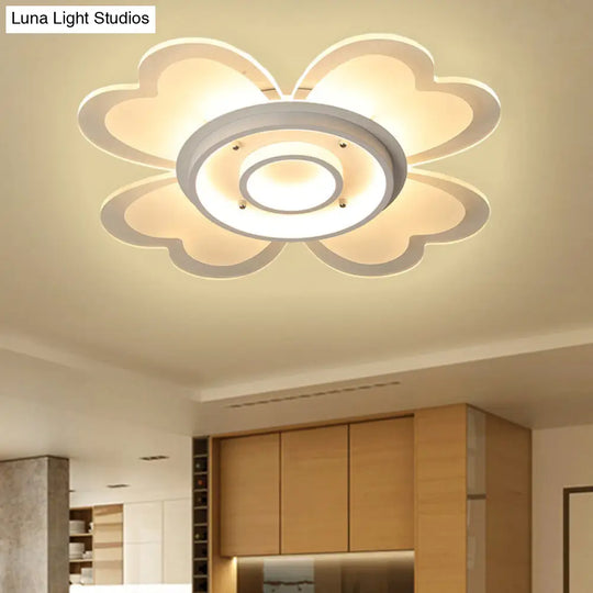 Modern Flower Flush-Mount Led Light Fixture In White With Warm/White 16/19.5 W / 16 Warm