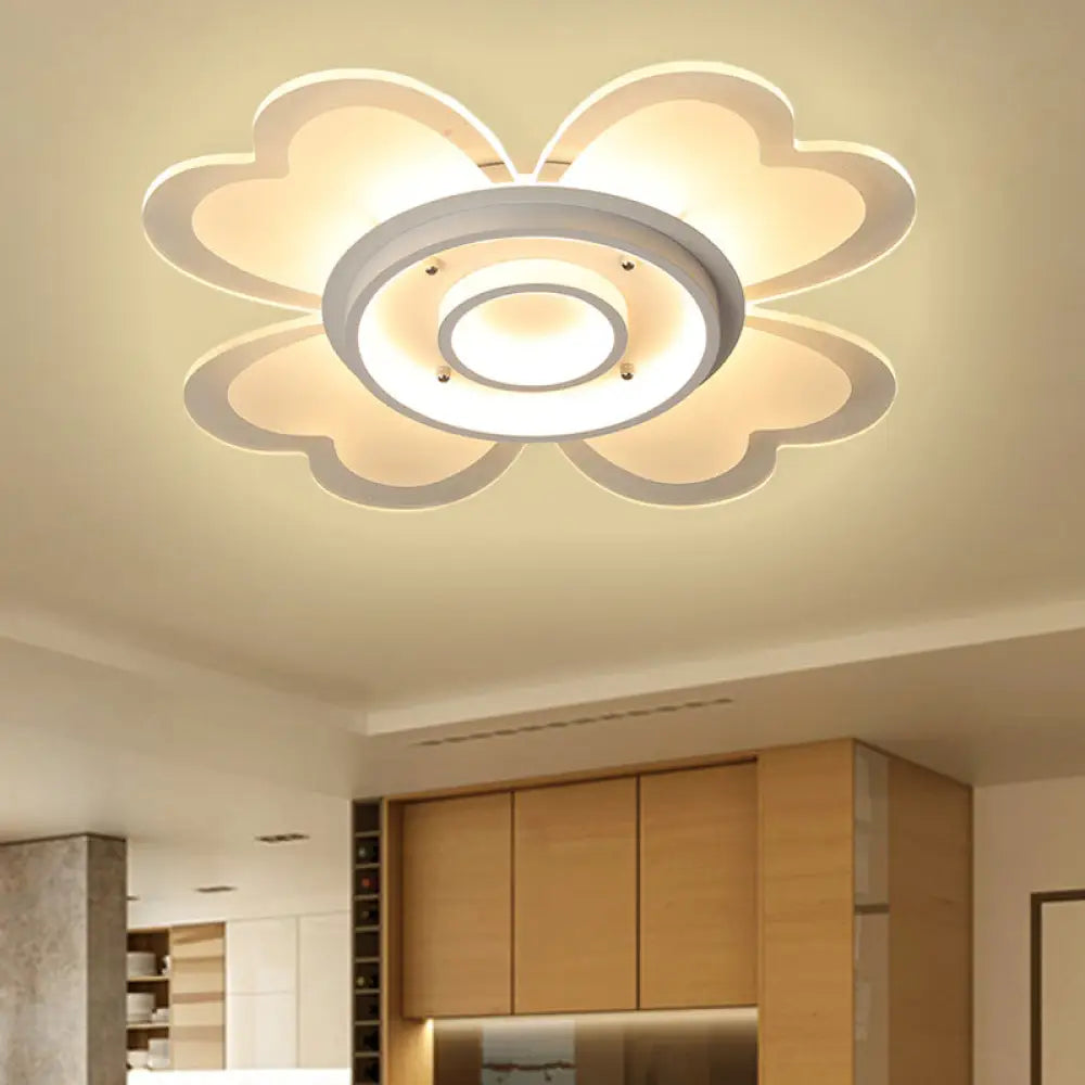 Modern Flower Flush - Mount Led Light Fixture In White With Warm/White 16’/19.5’ W / 16’ Warm