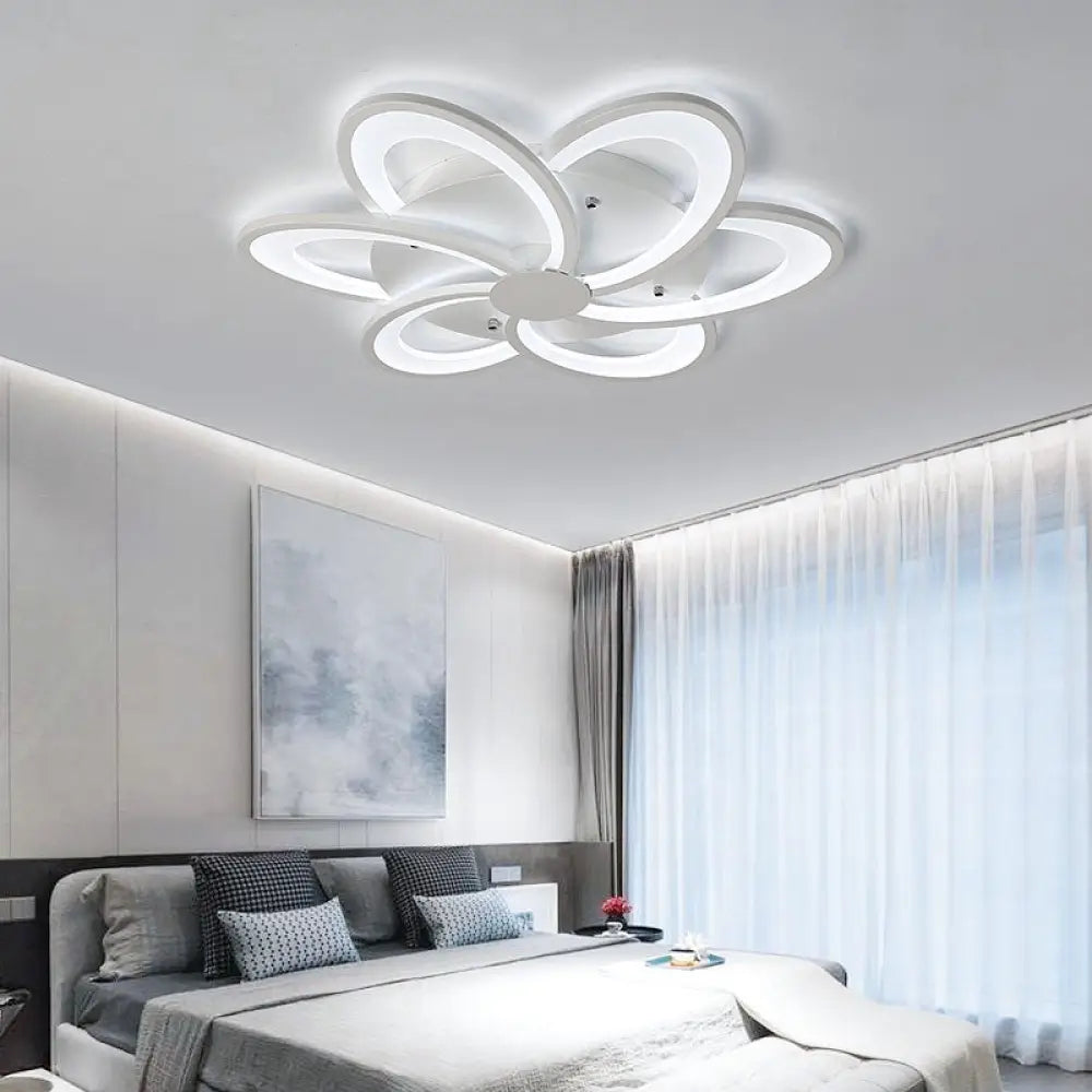 Modern Flower Flushmount Lighting - Acrylic 6/7/8-Light Ceiling Fixture For Bedroom Warm Or White