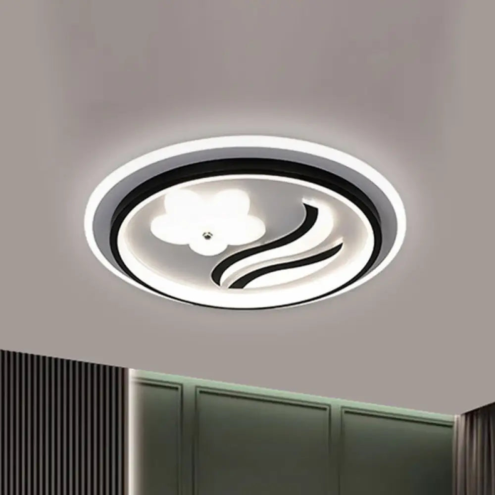 Modern Flower - Inspired Black Acrylic Led Flush Mount Light For Bedroom (Customizable In 15 Days)