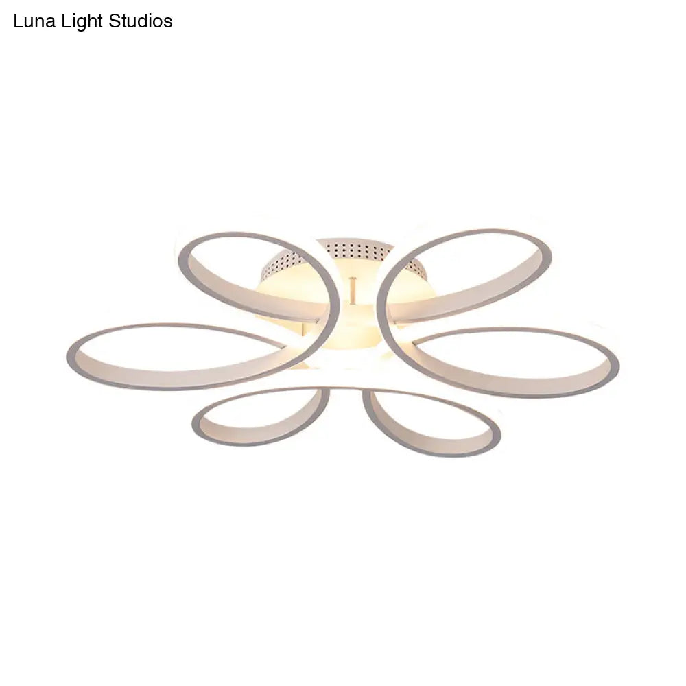 Modern Flower Led Flush Ceiling Light Fixture - White Acrylic Semi Ideal For Living Rooms