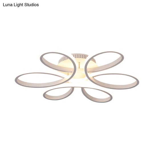 Modern Flower Led Flush Ceiling Light Fixture - White Acrylic Semi Ideal For Living Rooms