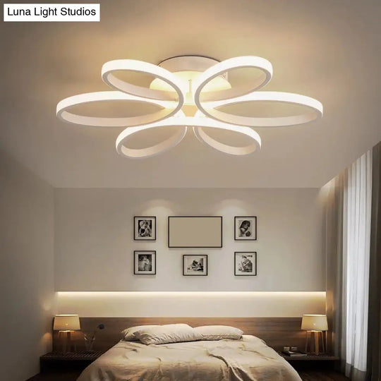 Modern Flower Led Flush Ceiling Light Fixture - White Acrylic Semi Ideal For Living Rooms