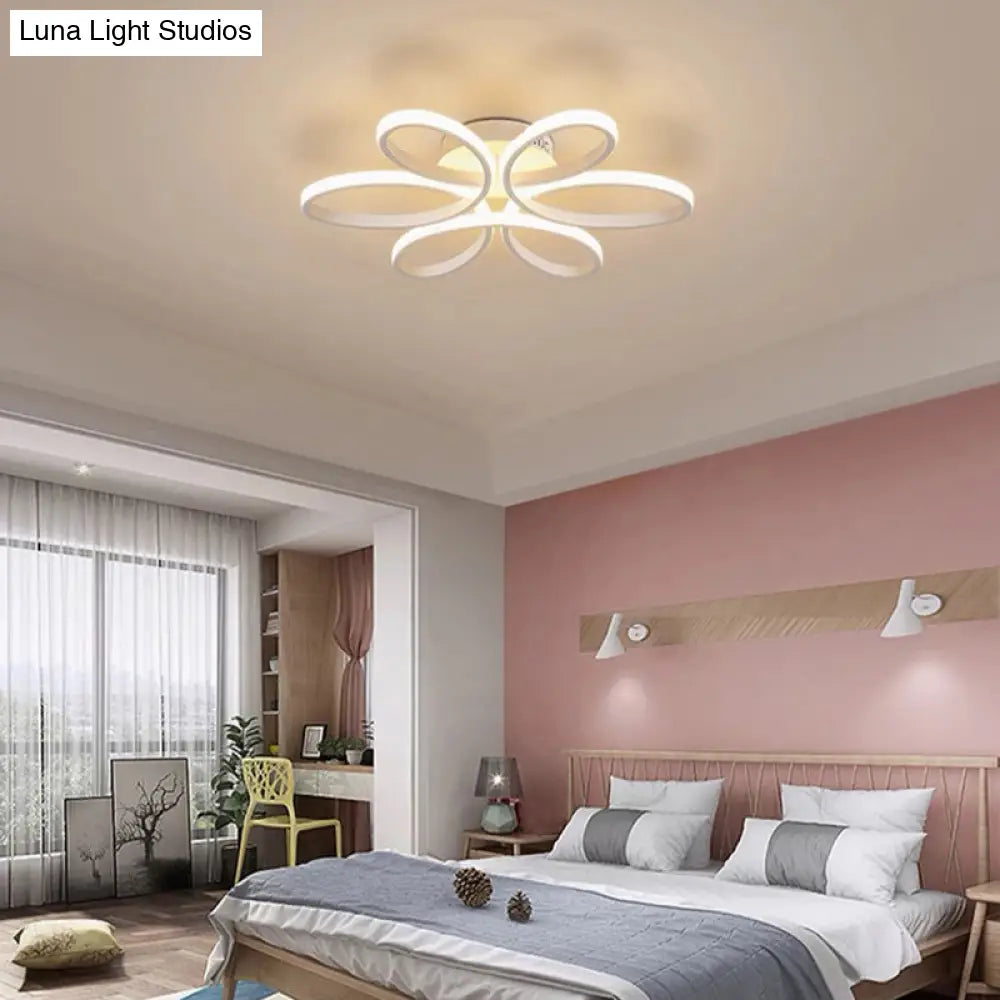 Modern Flower Led Flush Ceiling Light Fixture - White Acrylic Semi Ideal For Living Rooms