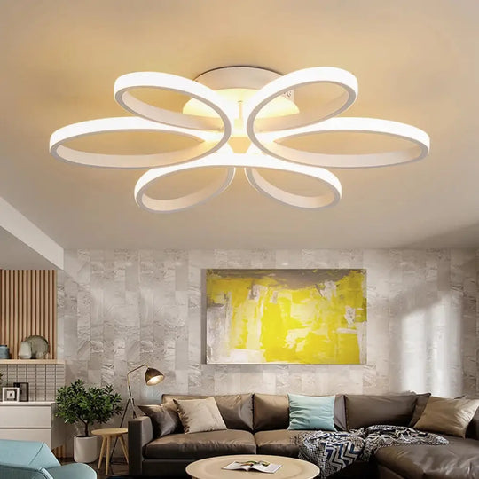 Modern Flower Led Flush Ceiling Light Fixture - White Acrylic Semi Ideal For Living Rooms /