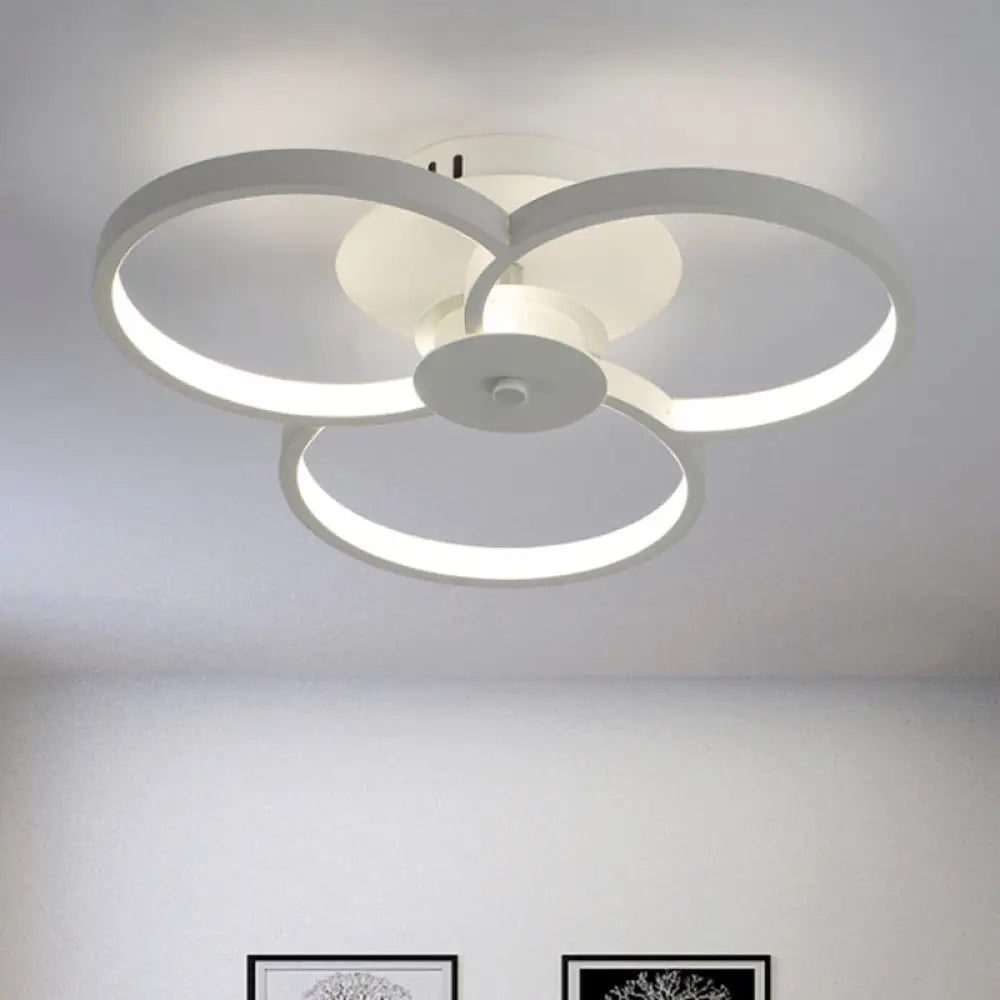 Modern Flower Metal Led Ceiling Light In 18’/21.5’ - Black/White With Warm/White/Natural