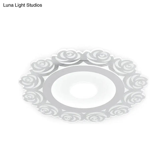 Modern Flower Pattern Led Ceiling Light In White - Circular Acrylic Flush Mount For Living Room