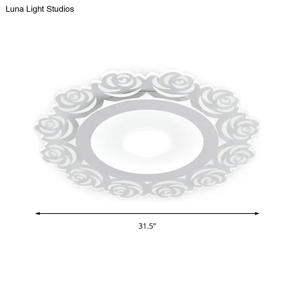 Modern Flower Pattern Led Ceiling Light In White - Circular Acrylic Flush Mount For Living Room