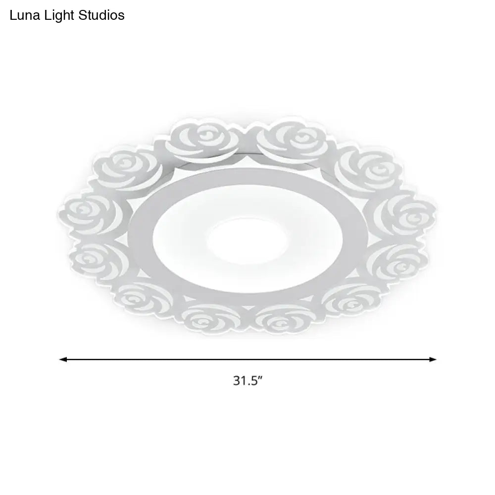 Modern Flower Pattern Led Ceiling Light In White - Circular Acrylic Flush Mount For Living Room