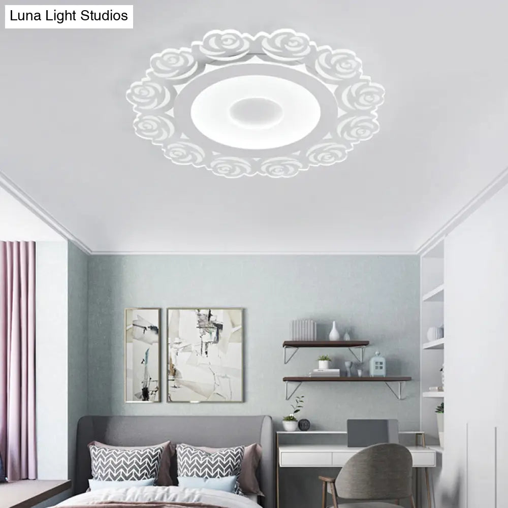 Modern Flower Pattern Led Ceiling Light In White - Circular Acrylic Flush Mount For Living Room