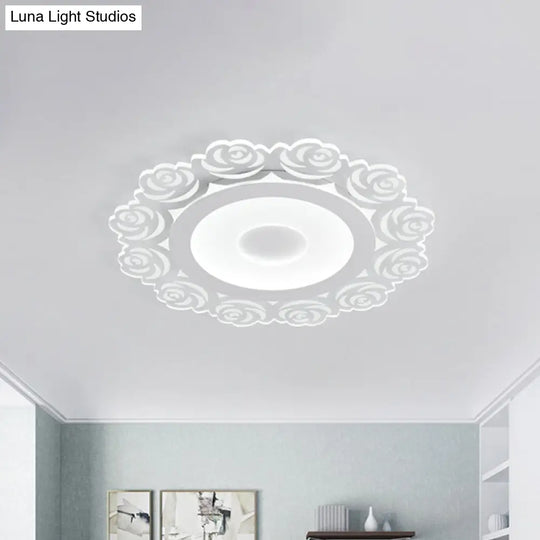 Modern Flower Pattern Led Ceiling Light In White - Circular Acrylic Flush Mount For Living Room