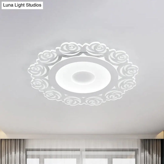 Modern Flower Pattern Led Ceiling Light In White - Circular Acrylic Flush Mount For Living Room