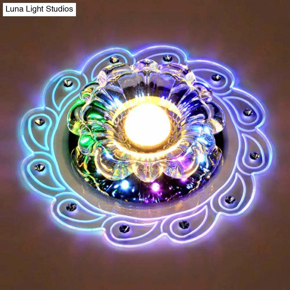 Modern Flower Shape Crystal Led Flush Mount Ceiling Light In Clear / 3W Multi Color