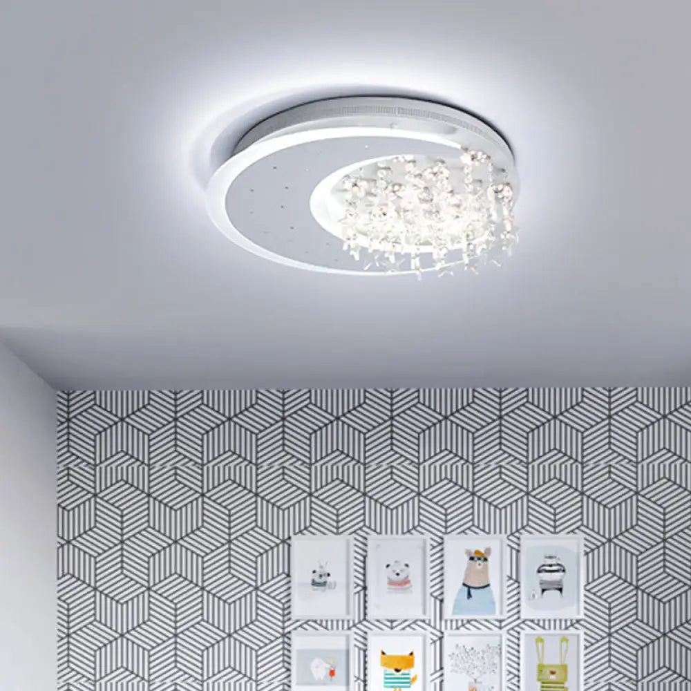 Modern Flush Ceiling Light With Crystal Accent - 16’/23.5’ Round Metal White Led Fixture / 23.5’