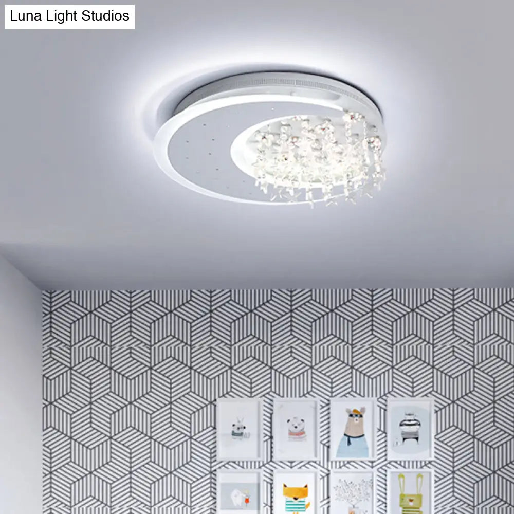 Modern Flush Ceiling Light With Crystal Accent - 16/23.5 Round Metal White Led Fixture / 23.5