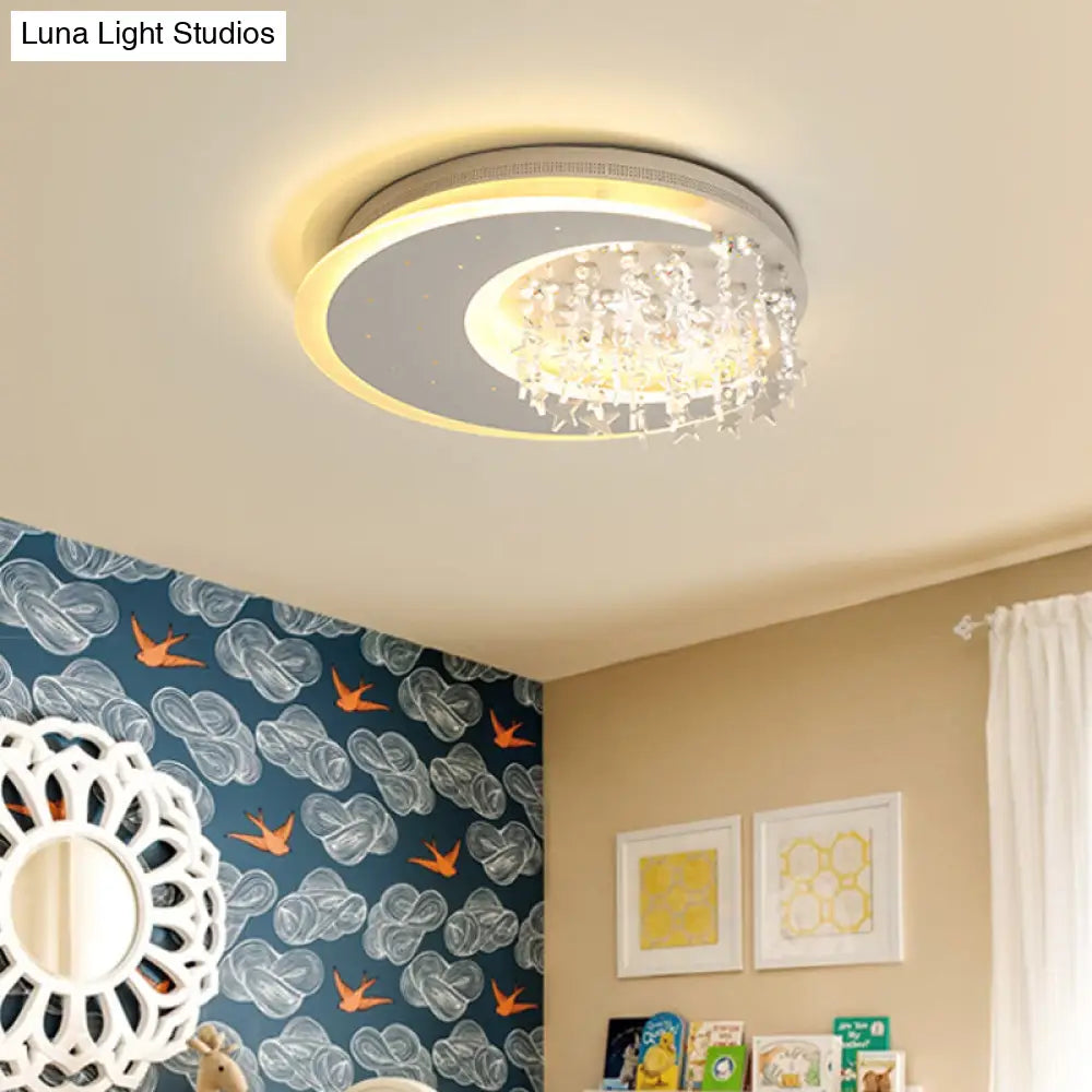 Modern Flush Ceiling Light With Crystal Accent - 16/23.5 Round Metal White Led Fixture / 16