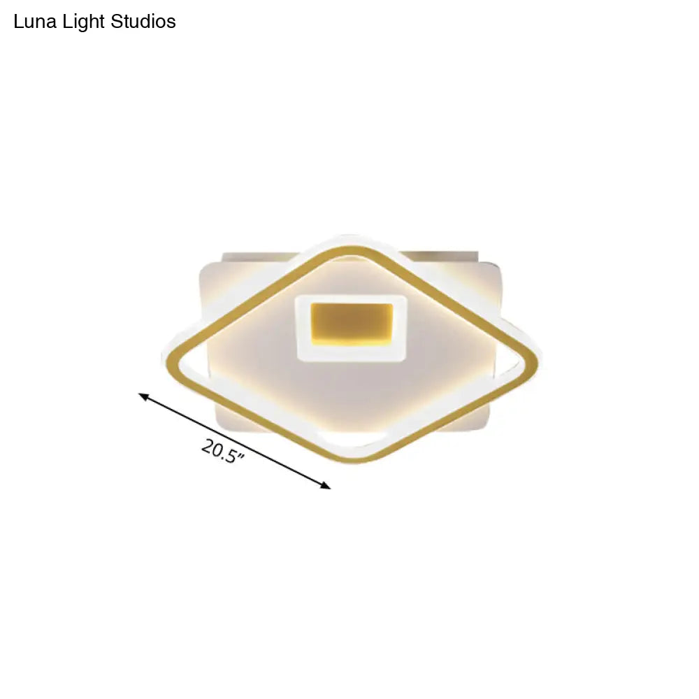 Modern Flush Mount Ceiling Light Fixture In Gold With Acrylic Led 16.5/20.5 Width