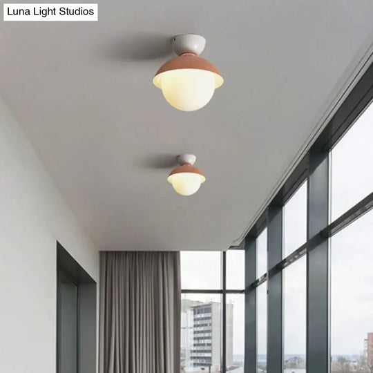 Modern Flush Mount Ceiling Light - White Glass Hallway Fixture