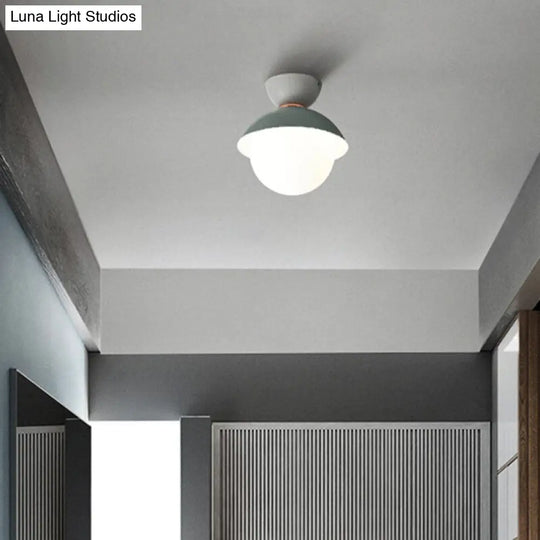 Modern Flush Mount Ceiling Light - White Glass Hallway Fixture