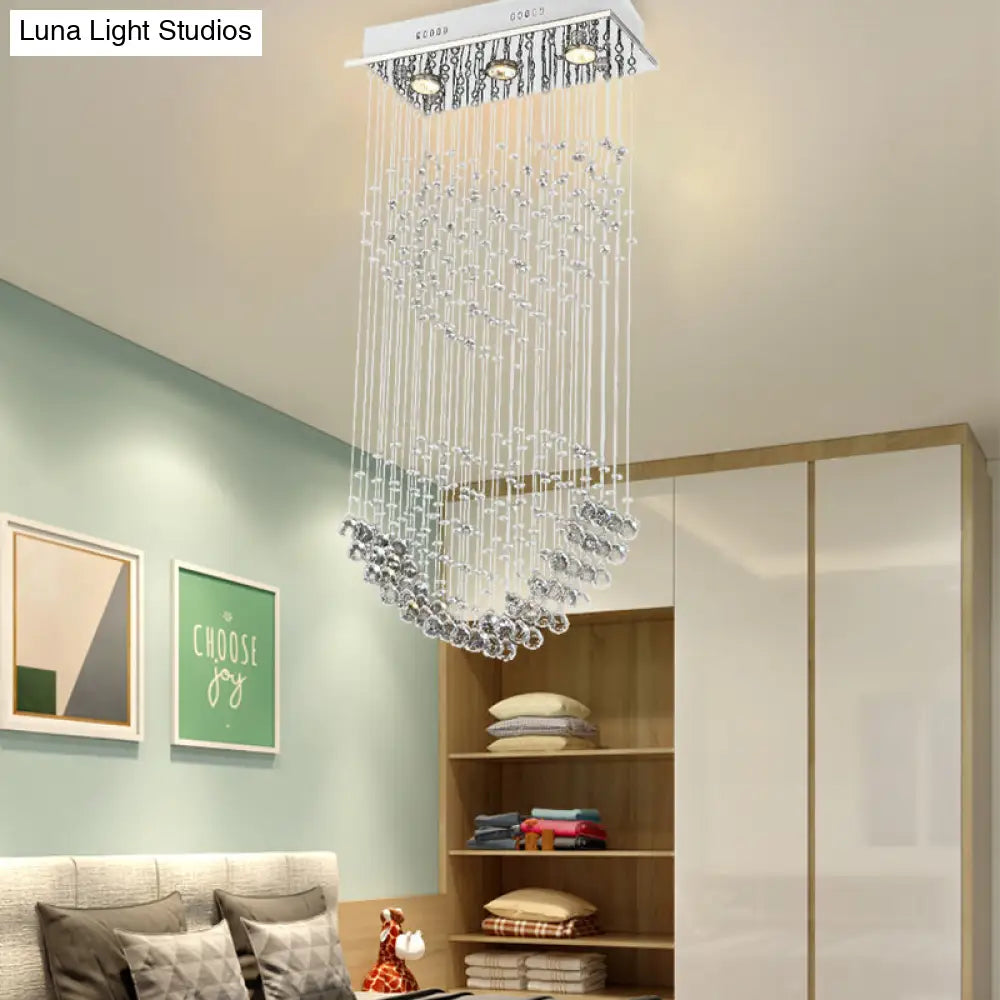 Modern Flush Mount Crystal Heart Ceiling Light Fixture - 3 Heads Nickel Finish