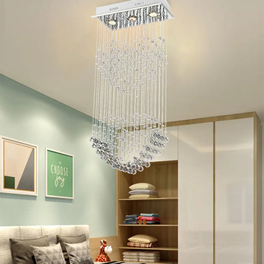 Modern Flush Mount Crystal Heart Ceiling Light Fixture - 3 Heads Nickel Finish