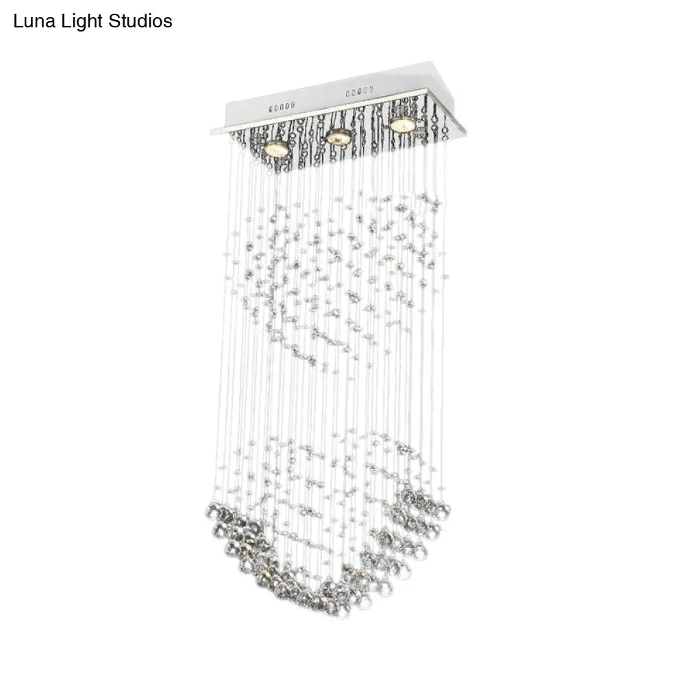 Modern Flush Mount Crystal Heart Ceiling Light Fixture - 3 Heads Nickel Finish