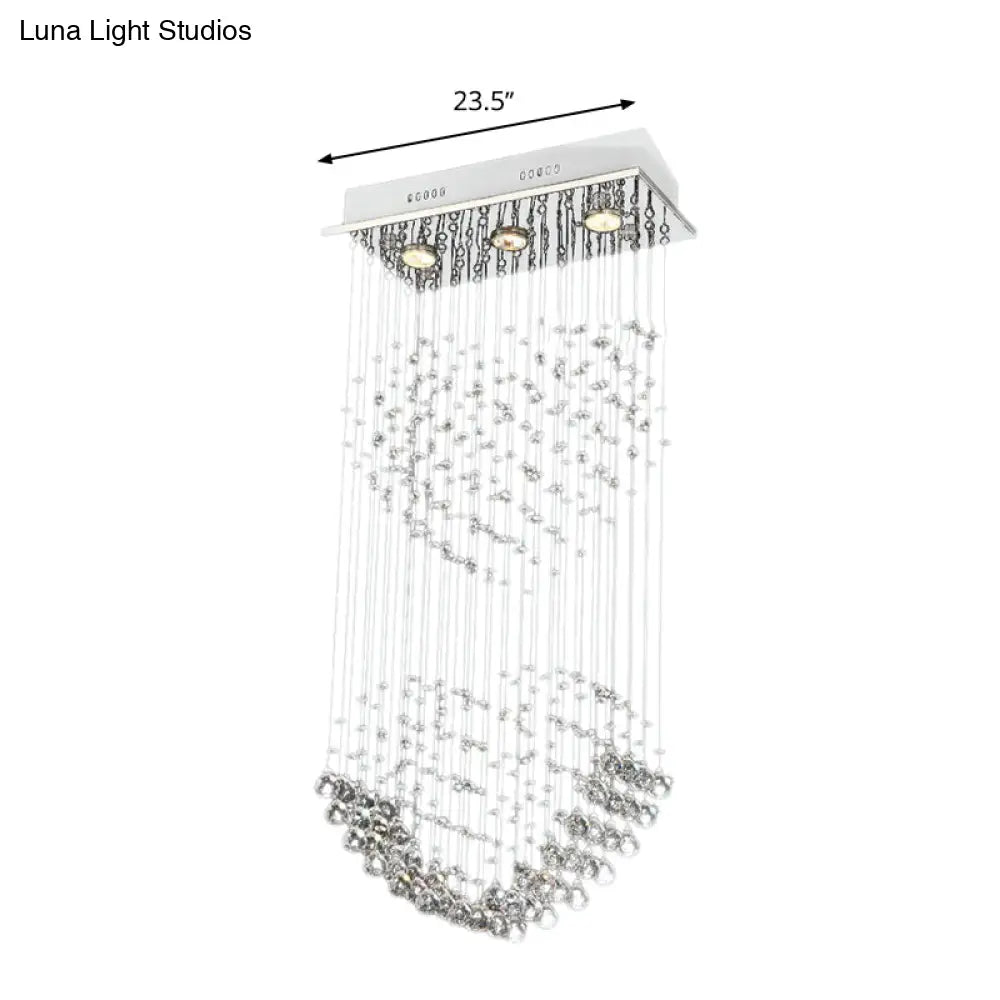 Modern Flush Mount Crystal Heart Ceiling Light Fixture - 3 Heads Nickel Finish