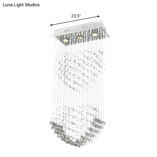 Modern Flush Mount Crystal Heart Ceiling Light Fixture - 3 Heads Nickel Finish