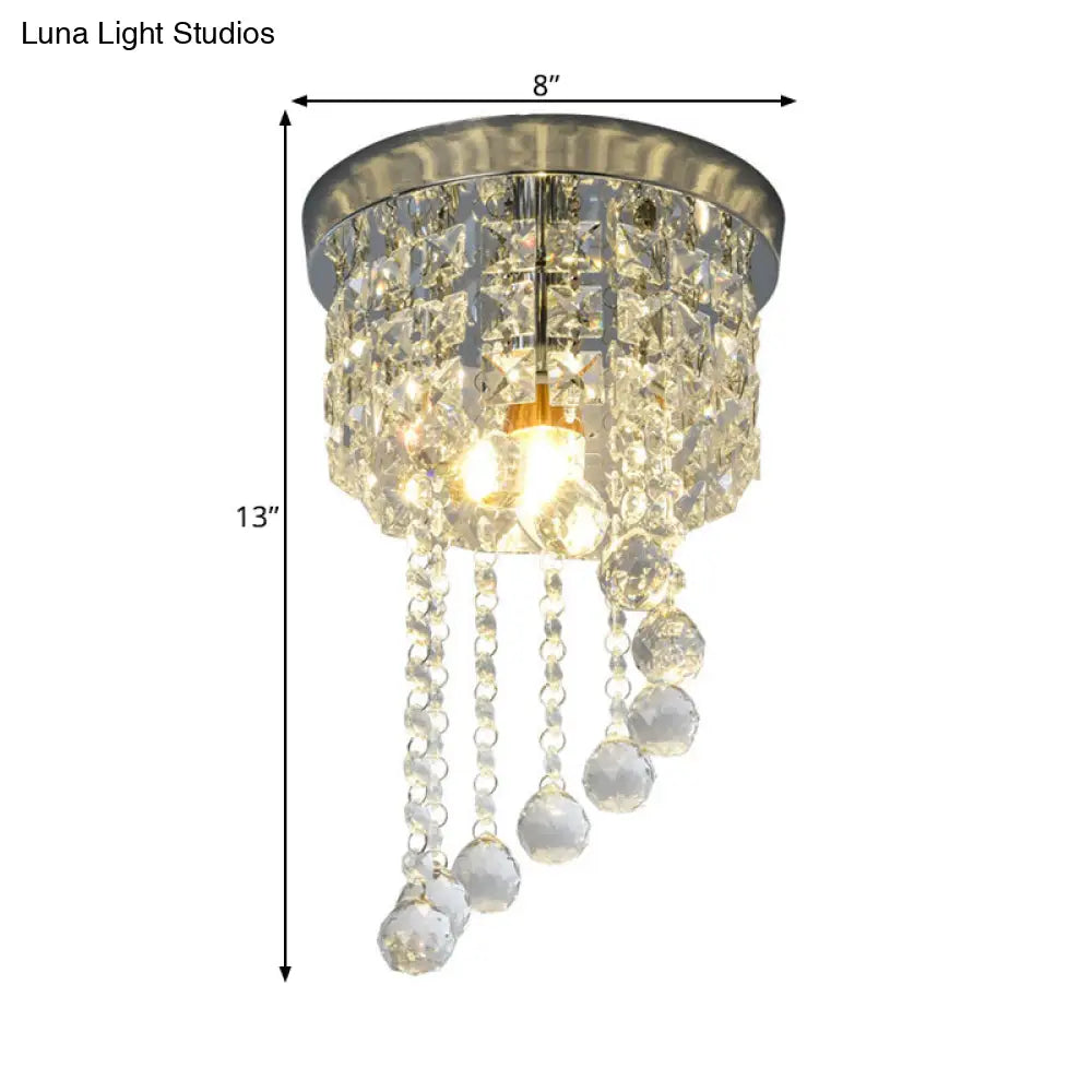 Modern Flush Mount Crystal Lamp With Clear Strands And Spiral Design - 1 Bulb Ceiling Fixture