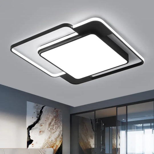 Modern Flush Mount Geometry Led Light Fixture Black Metallic Lamp (16.5’/20.5’/24.5’ Width) / 16.5’