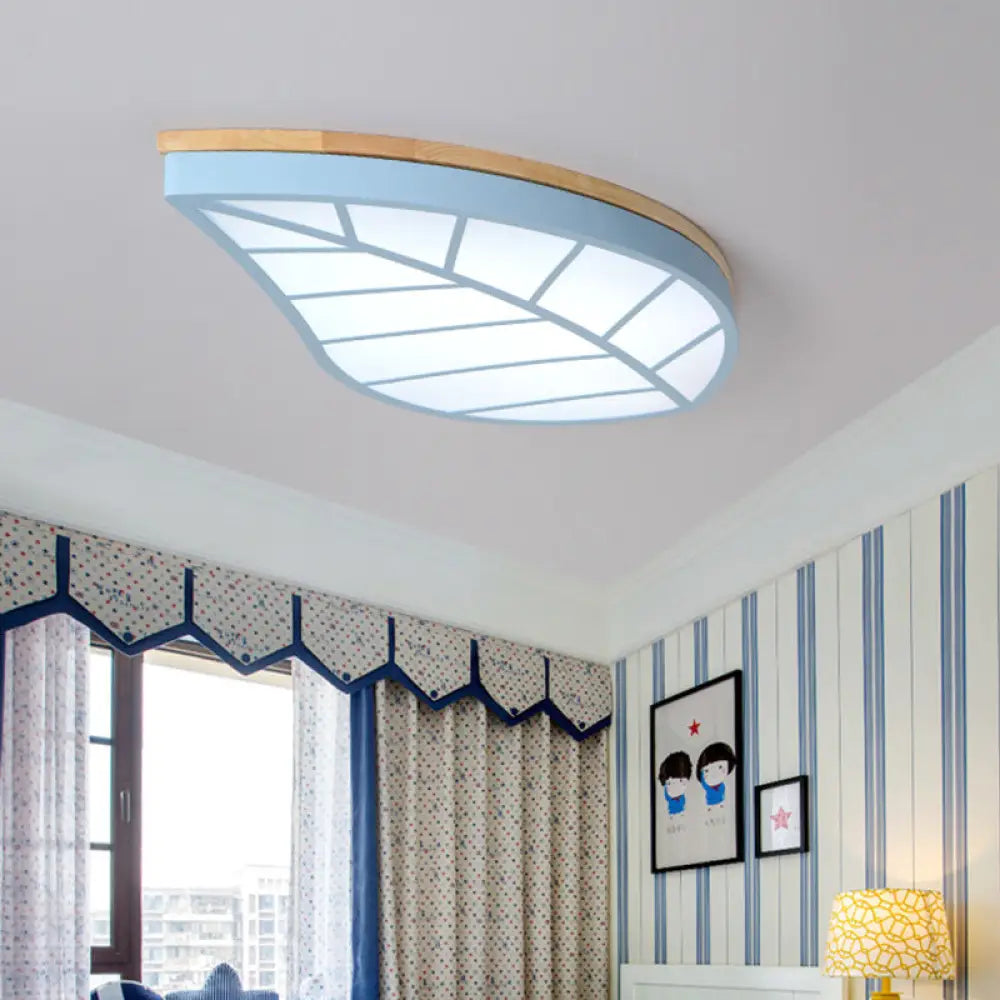 Modern Flush Mount Leaf Ceiling Lamp For Child’s Bedroom With Undertint Finish Blue / White