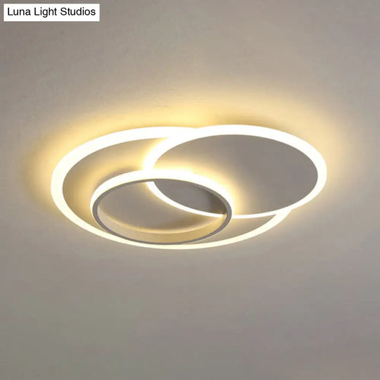 Modern Flush Mount Led Ceiling Lamp For Bedrooms - 19/23 Wide Stepless Dimming Remote Control White