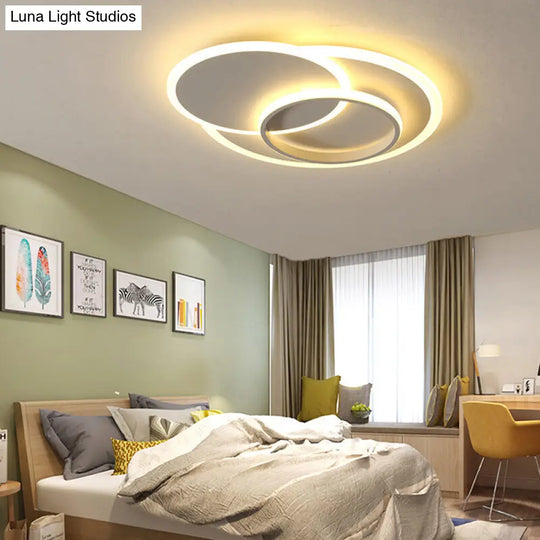 Modern Flush Mount Led Ceiling Lamp For Bedrooms - 19/23 Wide Stepless Dimming Remote Control White