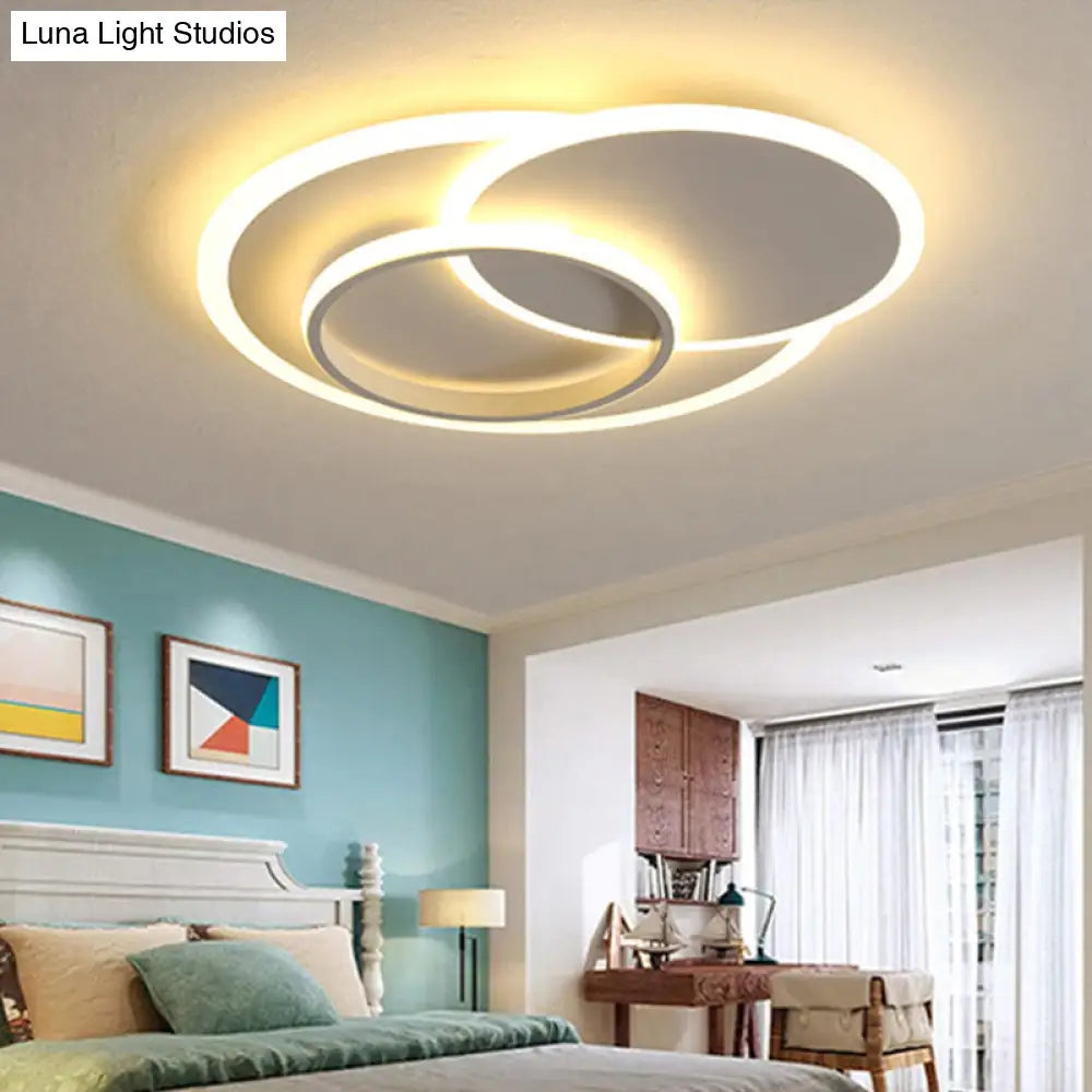 Modern Flush Mount Led Ceiling Lamp For Bedrooms - 19/23 Wide Stepless Dimming Remote Control White