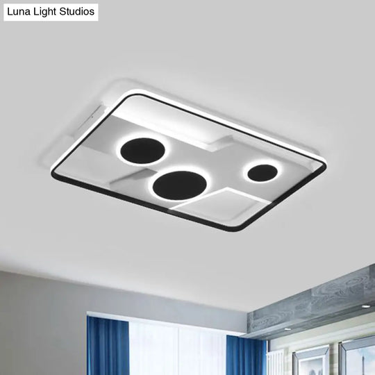 Modern Flush Mount Led Ceiling Light Fixture In Black And White Acrylic With Stepless Dimming Remote