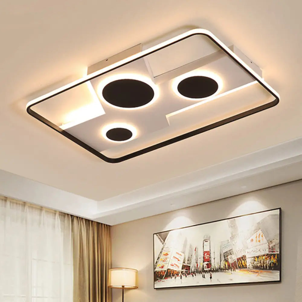 Modern Flush Mount Led Ceiling Light Fixture In Black And White Acrylic With Stepless Dimming