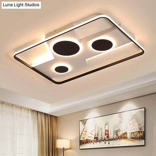 Modern Flush Mount Led Ceiling Light Fixture In Black And White Acrylic With Stepless Dimming Remote
