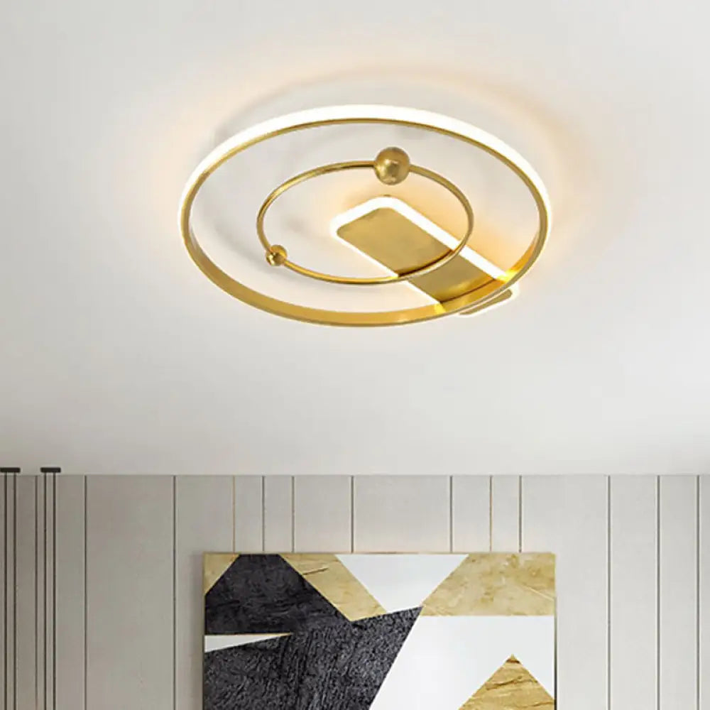 Modern Flush Mount Led Ceiling Light In Gold With Dual Rings