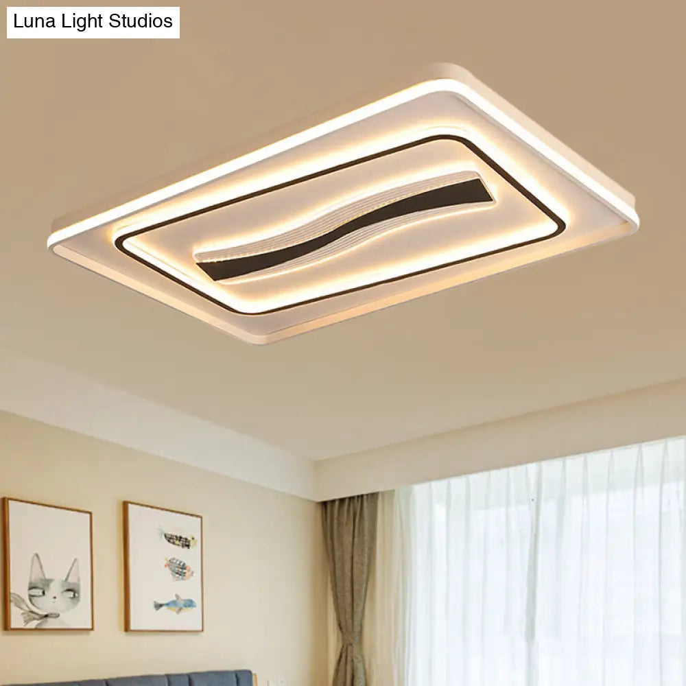 Modern Flush Mount Led Ceiling Light In White And Black - Rectangle Living Room Lighting With