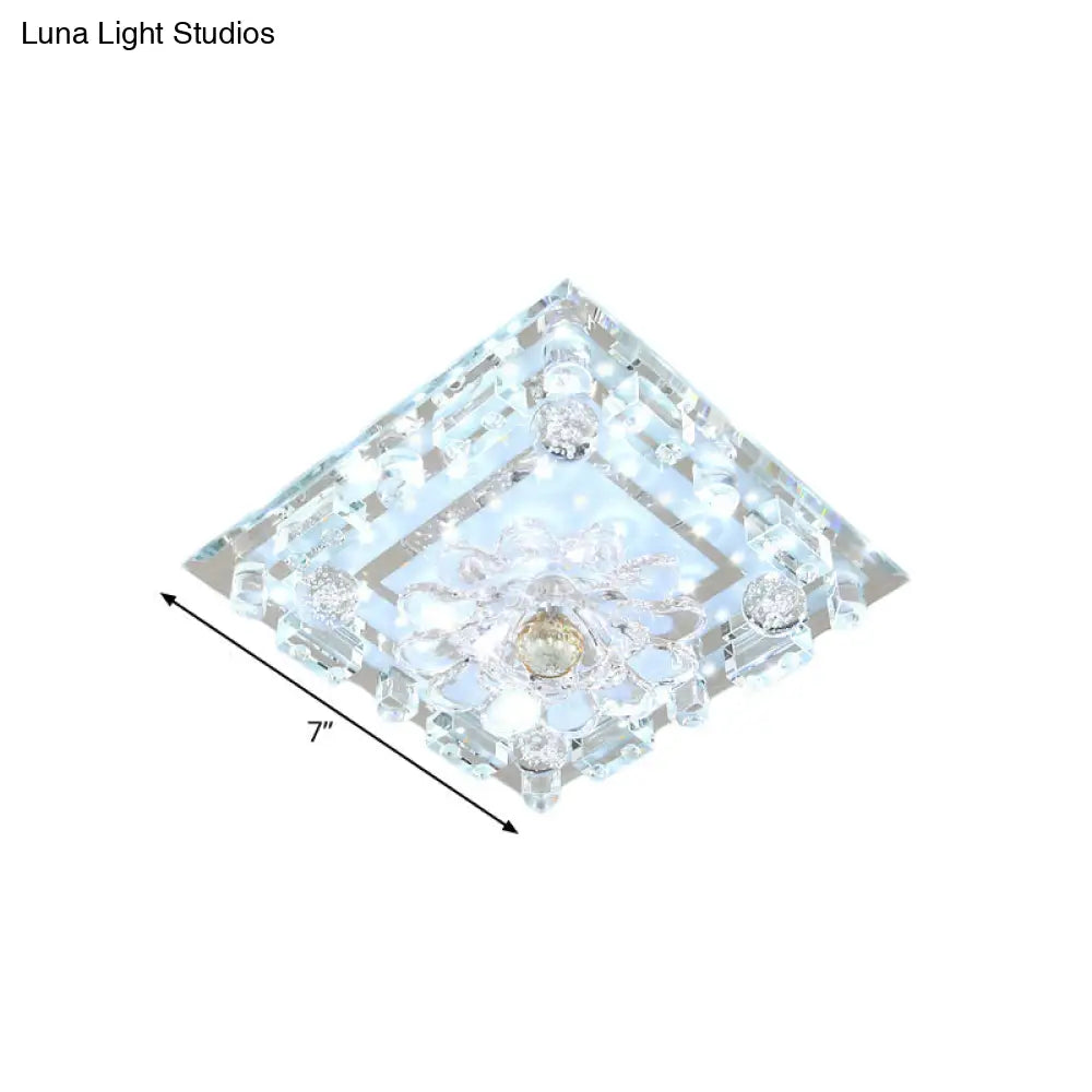 Modern Flush Mount Led Ceiling Light With Clear Crystal Square Design And Scalloped Shade In